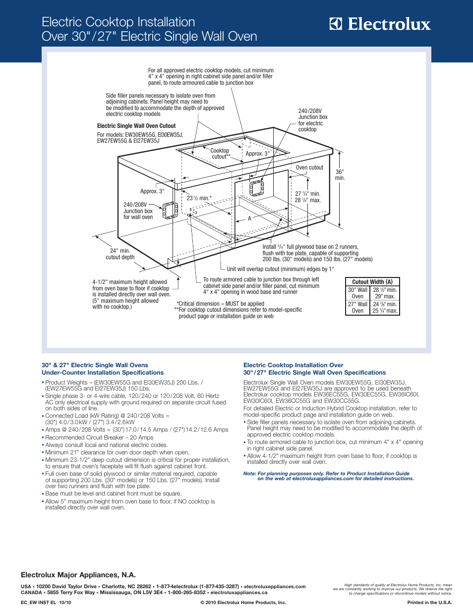 Electrolux major appliances, n.a | Electrolux EI30EW35KW User Manual | Page 7 / 10