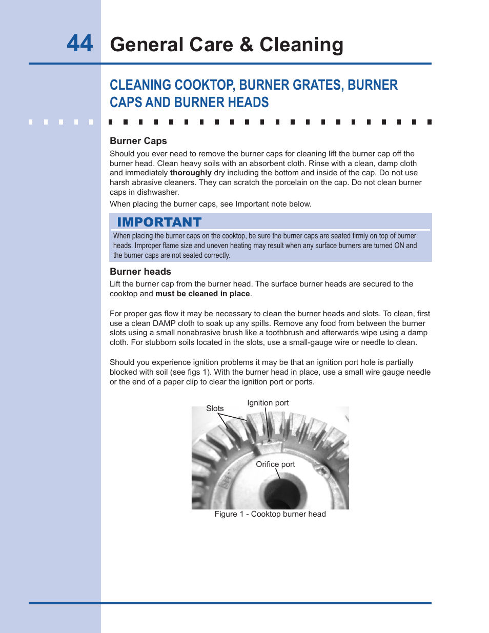 General care & cleaning, Important | Electrolux EI30DS55LW User Manual | Page 44 / 52
