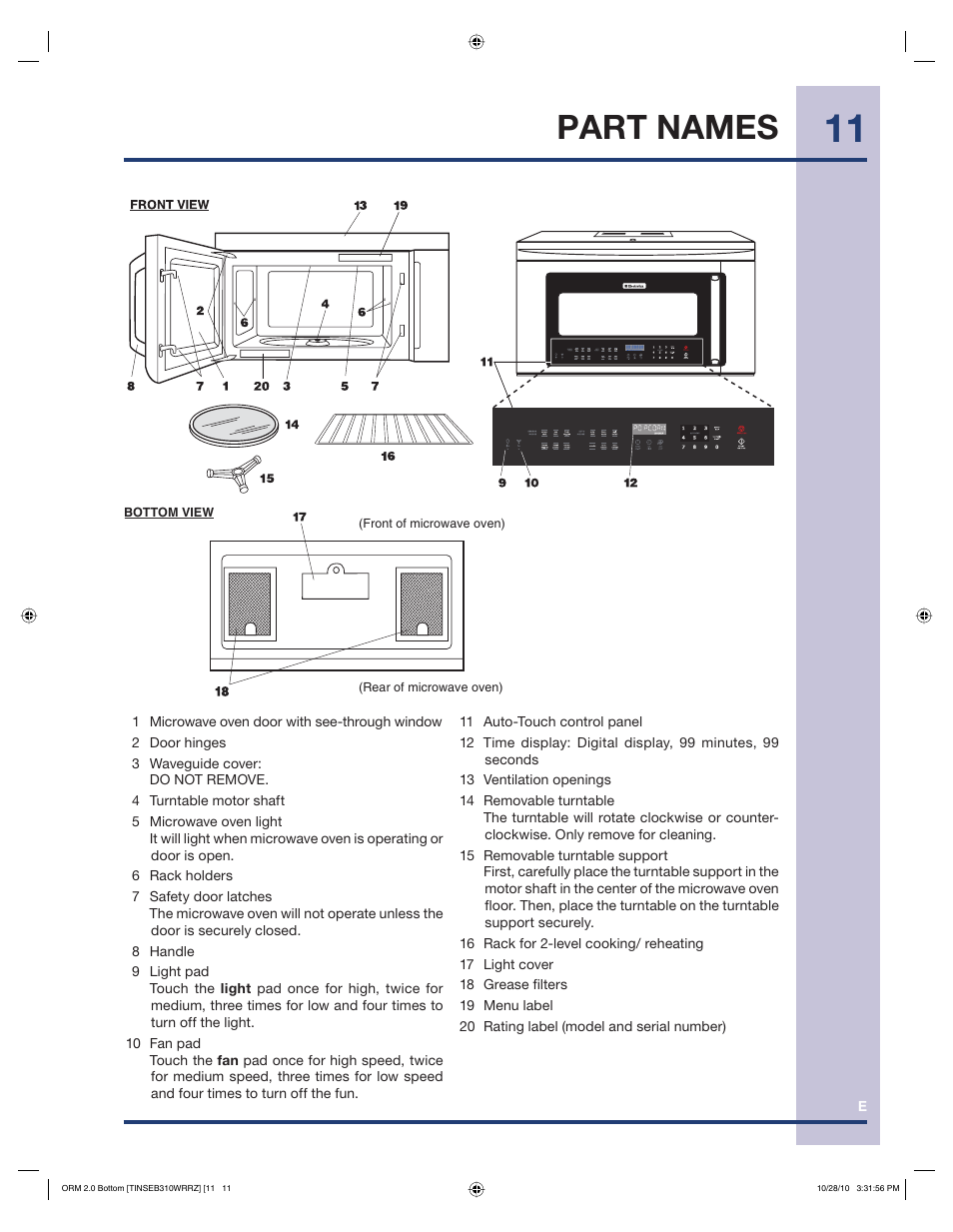 Part names | Electrolux EI30BM55HS User Manual | Page 11 / 36