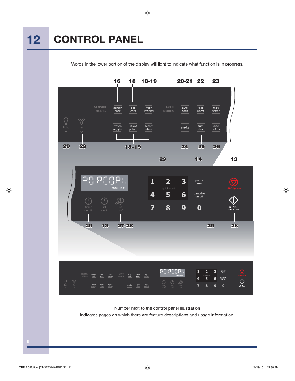 Control panel | Electrolux EI30BM55HS User Manual | Page 12 / 36