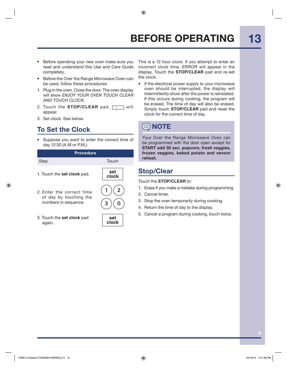 Before operating, Stop/clear | Electrolux EI30BM55HS User Manual | Page 13 / 36