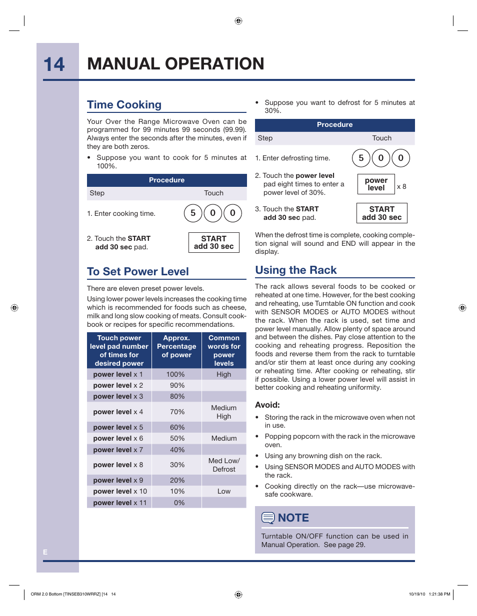 Manual operation, Using the rack, Time cooking | Electrolux EI30BM55HS User Manual | Page 14 / 36