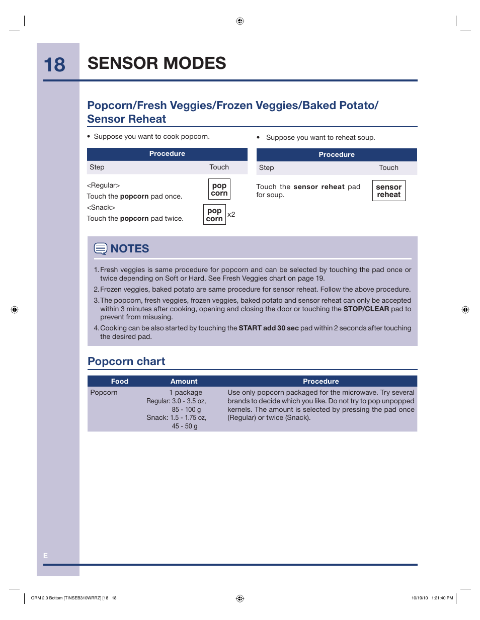 Sensor modes | Electrolux EI30BM55HS User Manual | Page 18 / 36