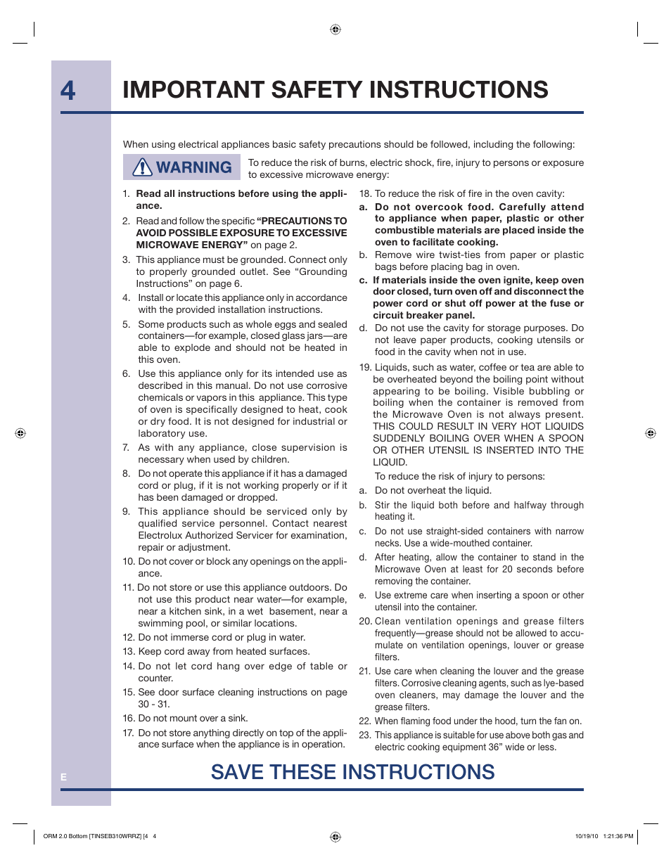 Important safety instructions, Save these instructions | Electrolux EI30BM55HS User Manual | Page 4 / 36