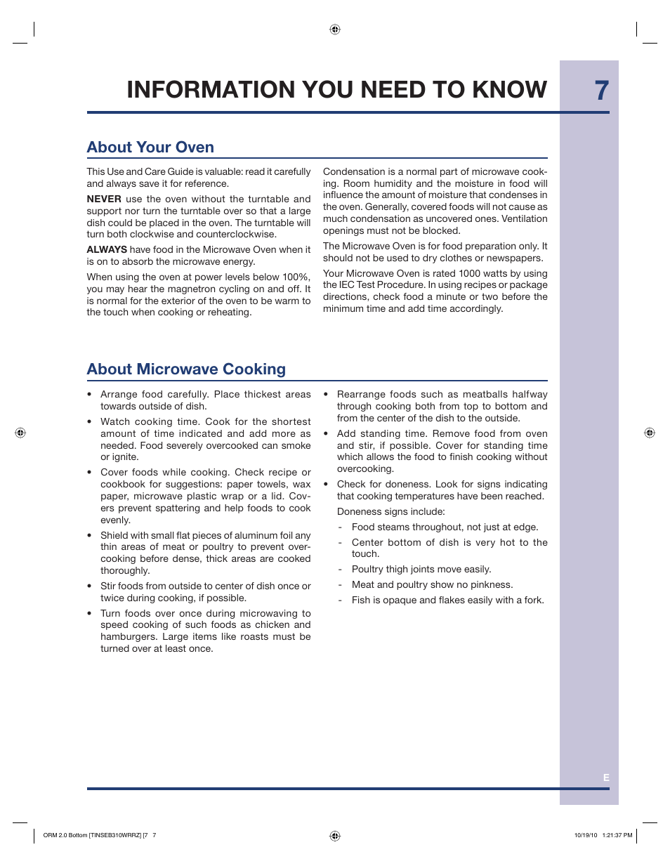 Information you need to know, About your oven, About microwave cooking | Electrolux EI30BM55HS User Manual | Page 7 / 36