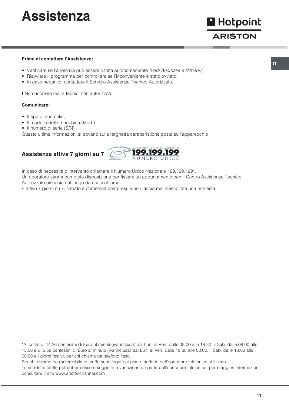 Assistenza | Hotpoint Ariston PO 740 ES (IX)-HA User Manual | Page 11 / 56