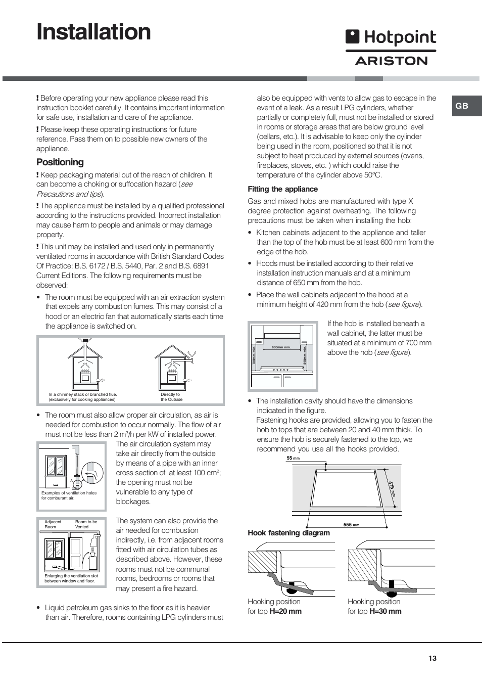 Installation, Positioning | Hotpoint Ariston PO 740 ES (IX)-HA User Manual | Page 13 / 56