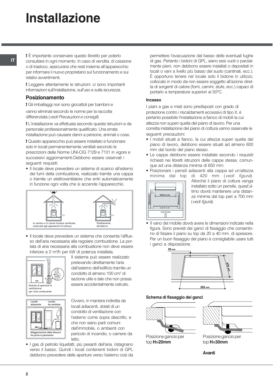 Installazione, Posizionamento | Hotpoint Ariston PO 740 ES (IX)-HA User Manual | Page 2 / 56