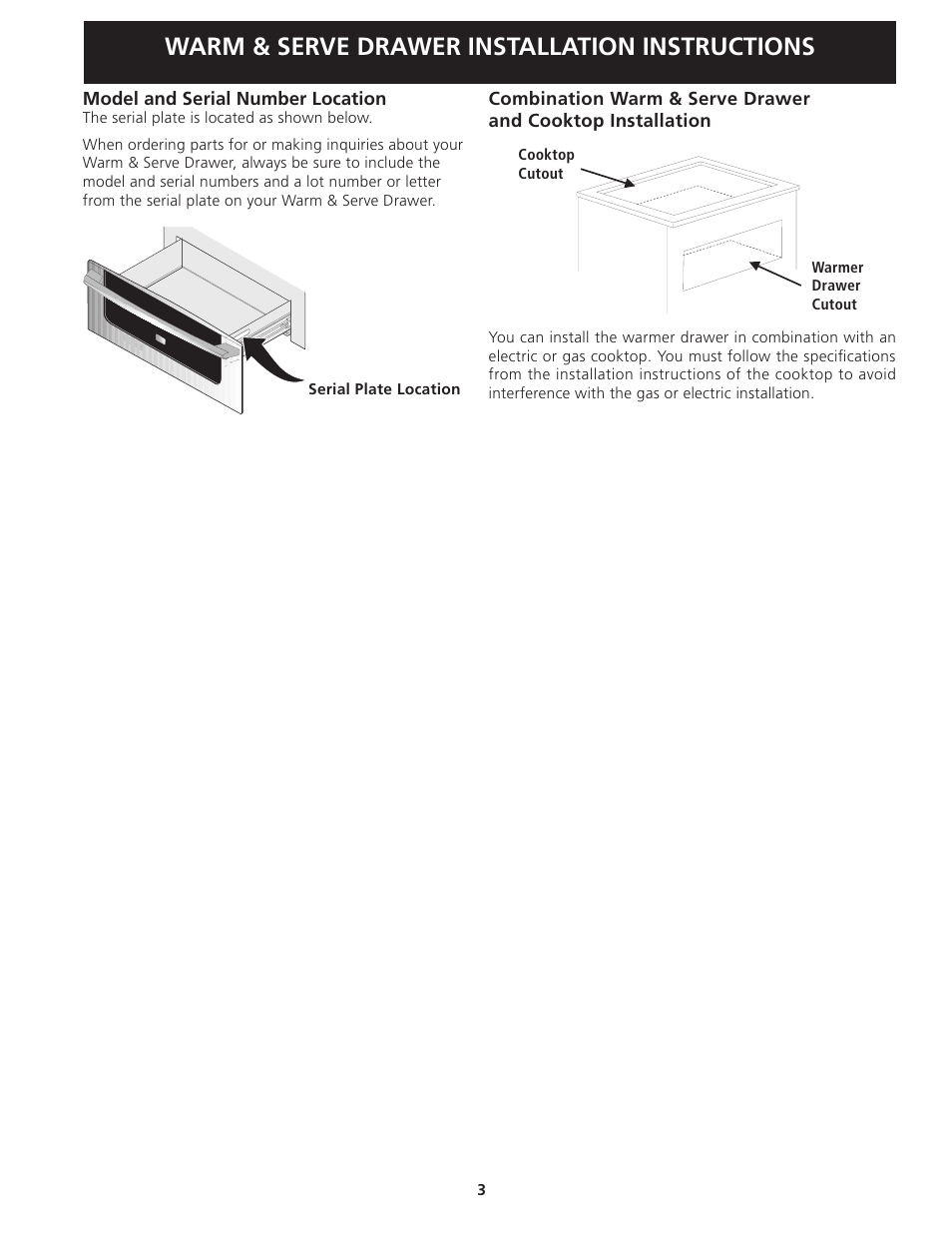 Warm & serve drawer installation instructions | Electrolux EW30WD55GS User Manual | Page 3 / 12