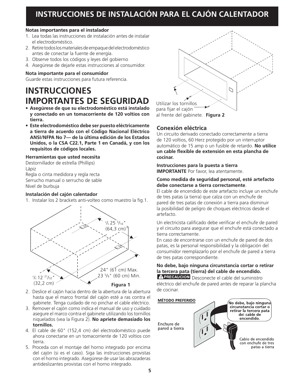 Instrucciones importantes de seguridad, Conexión eléctrica | Electrolux EW30WD55GS User Manual | Page 5 / 12