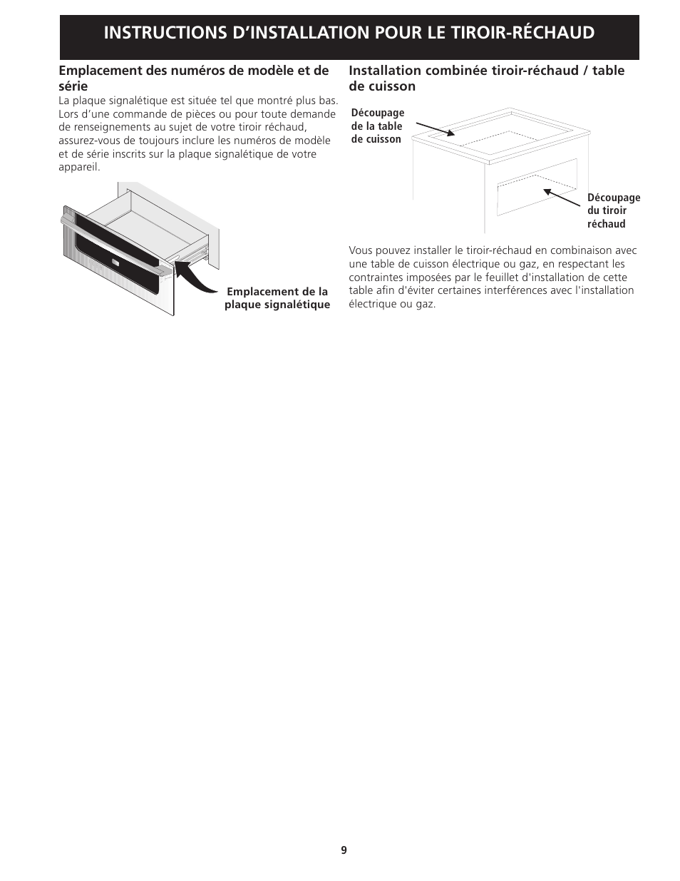 Instructions d’installation pour le tiroir-réchaud | Electrolux EW30WD55GS User Manual | Page 9 / 12