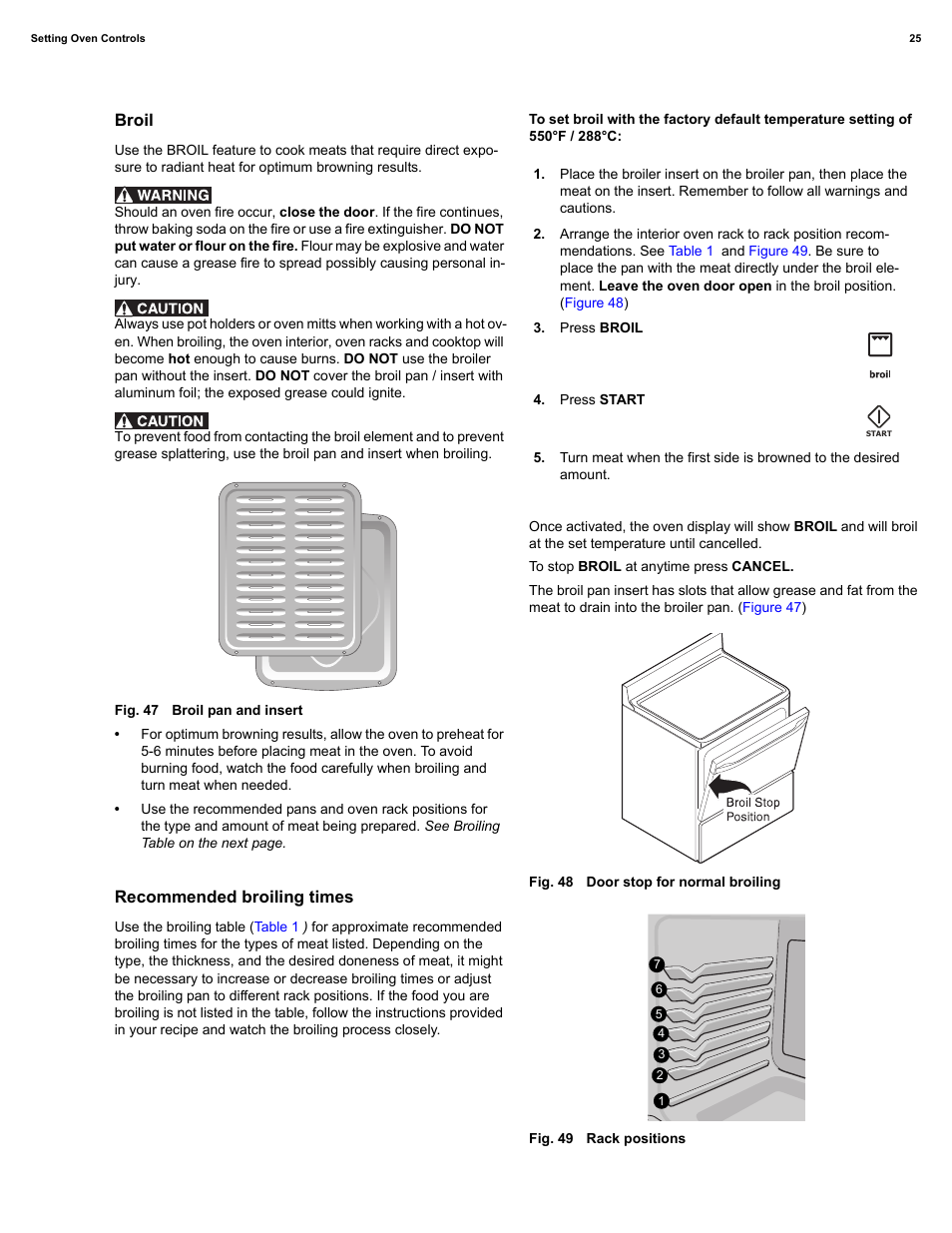 Broil, Recommended broiling times | Electrolux EI30IF40LS User Manual | Page 25 / 47