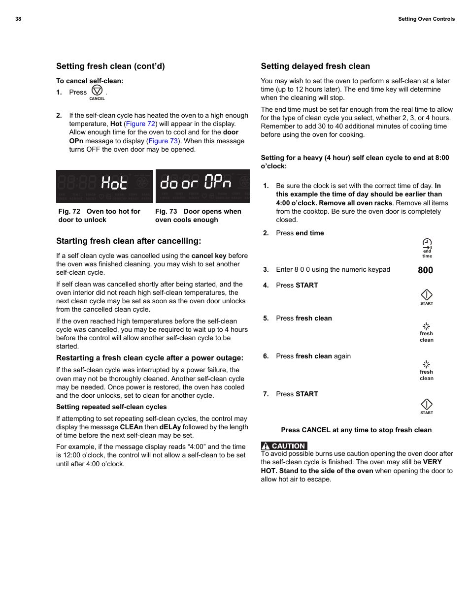 Setting fresh clean (cont’d), Starting fresh clean after cancelling, Setting delayed fresh clean | Electrolux EI30IF40LS User Manual | Page 38 / 47