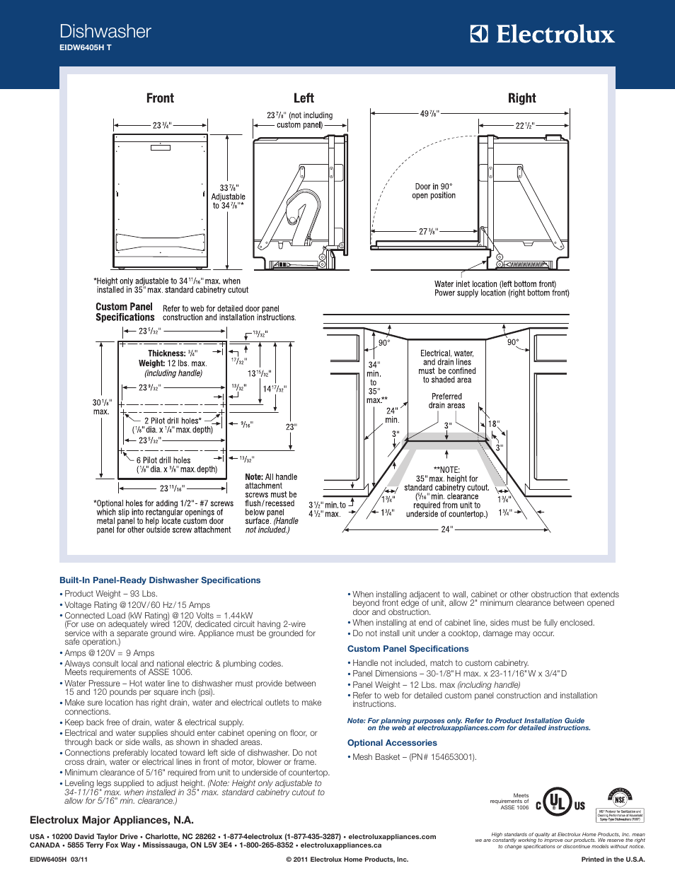 Dishwasher, Electrolux major appliances, n.a | Electrolux EIDW6405HT User Manual | Page 2 / 2