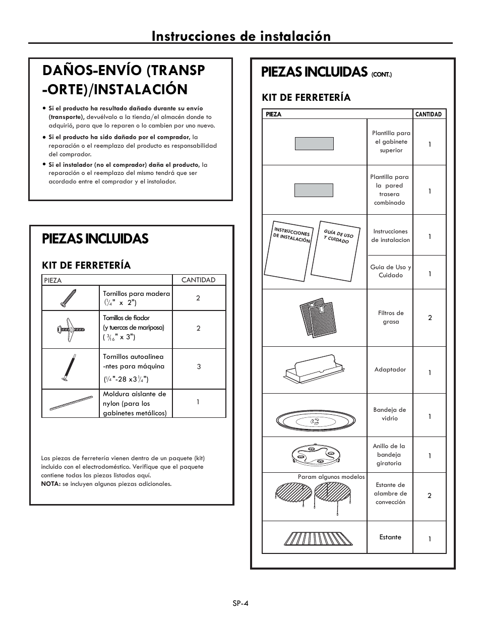 Piezas incluidas, Kit de ferretería | Electrolux EI30BM60MS User Manual | Page 28 / 72