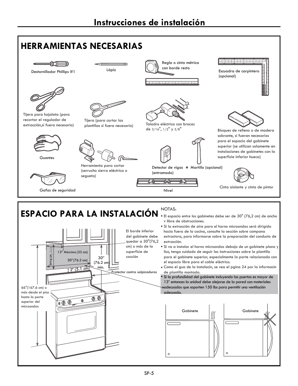 Herramientas necesarias, Instrucciones de instalación, Espacio para la instalación | Electrolux EI30BM60MS User Manual | Page 29 / 72