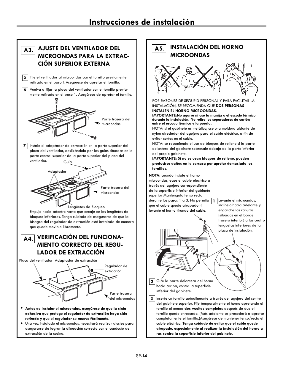 Instrucciones de instalación, A4. a5, Instalación del horno microondas | Electrolux EI30BM60MS User Manual | Page 38 / 72