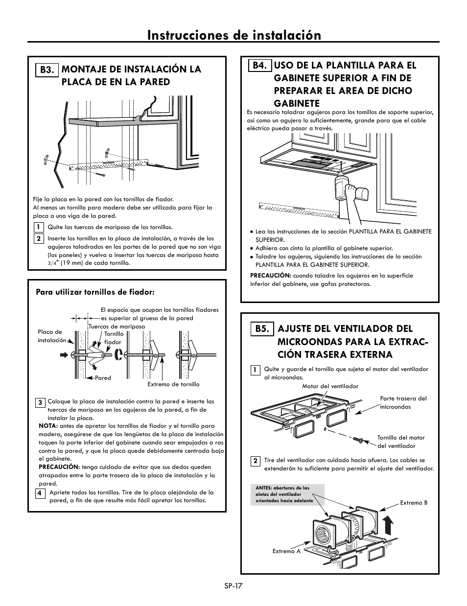 Instrucciones de instalación, B3. b4, Montaje de instalación la placa de en la pared | Electrolux EI30BM60MS User Manual | Page 41 / 72