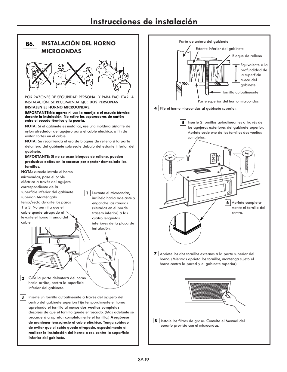 Instrucciones de instalación, Instalación del horno microondas | Electrolux EI30BM60MS User Manual | Page 43 / 72