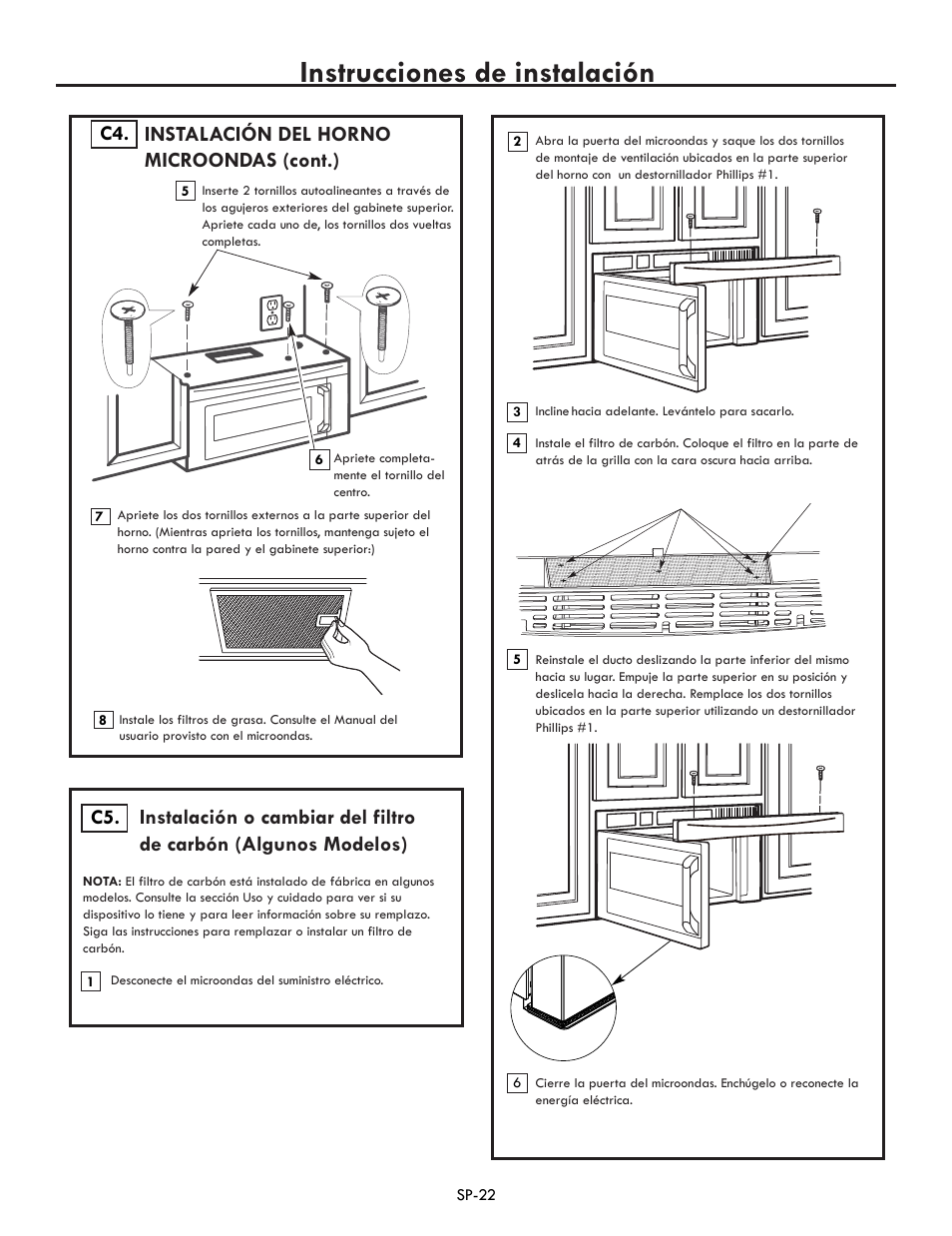 Instrucciones de instalación, Instalación del horno microondas (cont.) | Electrolux EI30BM60MS User Manual | Page 46 / 72