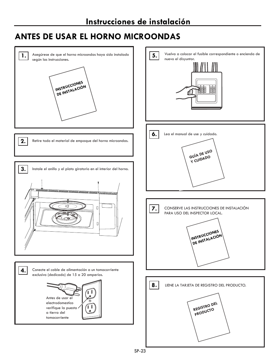 Antes de usar el horno microondas, Instrucciones de instalación | Electrolux EI30BM60MS User Manual | Page 47 / 72