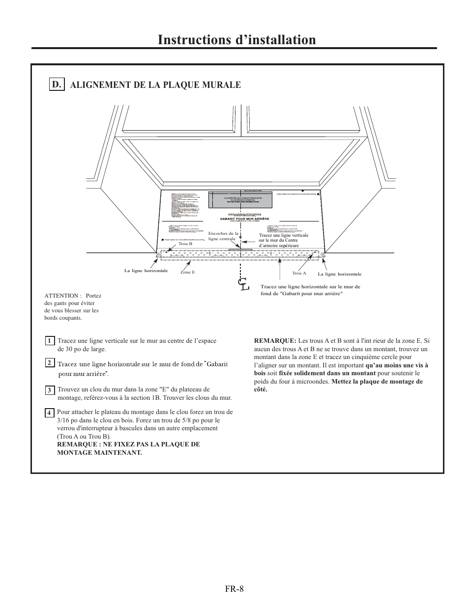 Instructions d’installation, Alignement de la plaque murale d, Fr-8 | Electrolux EI30BM60MS User Manual | Page 56 / 72