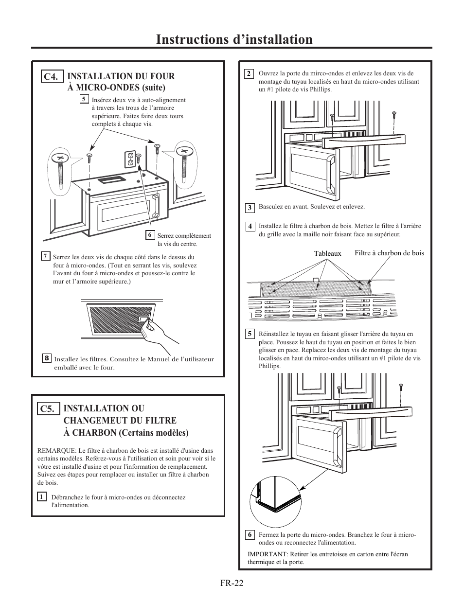 Instructions d’installation, Installation du four à micro-ondes (suite) | Electrolux EI30BM60MS User Manual | Page 70 / 72