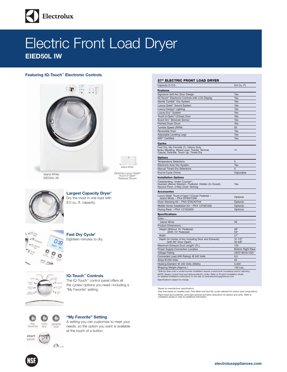 Electrolux EIED50LIW User Manual | 2 pages