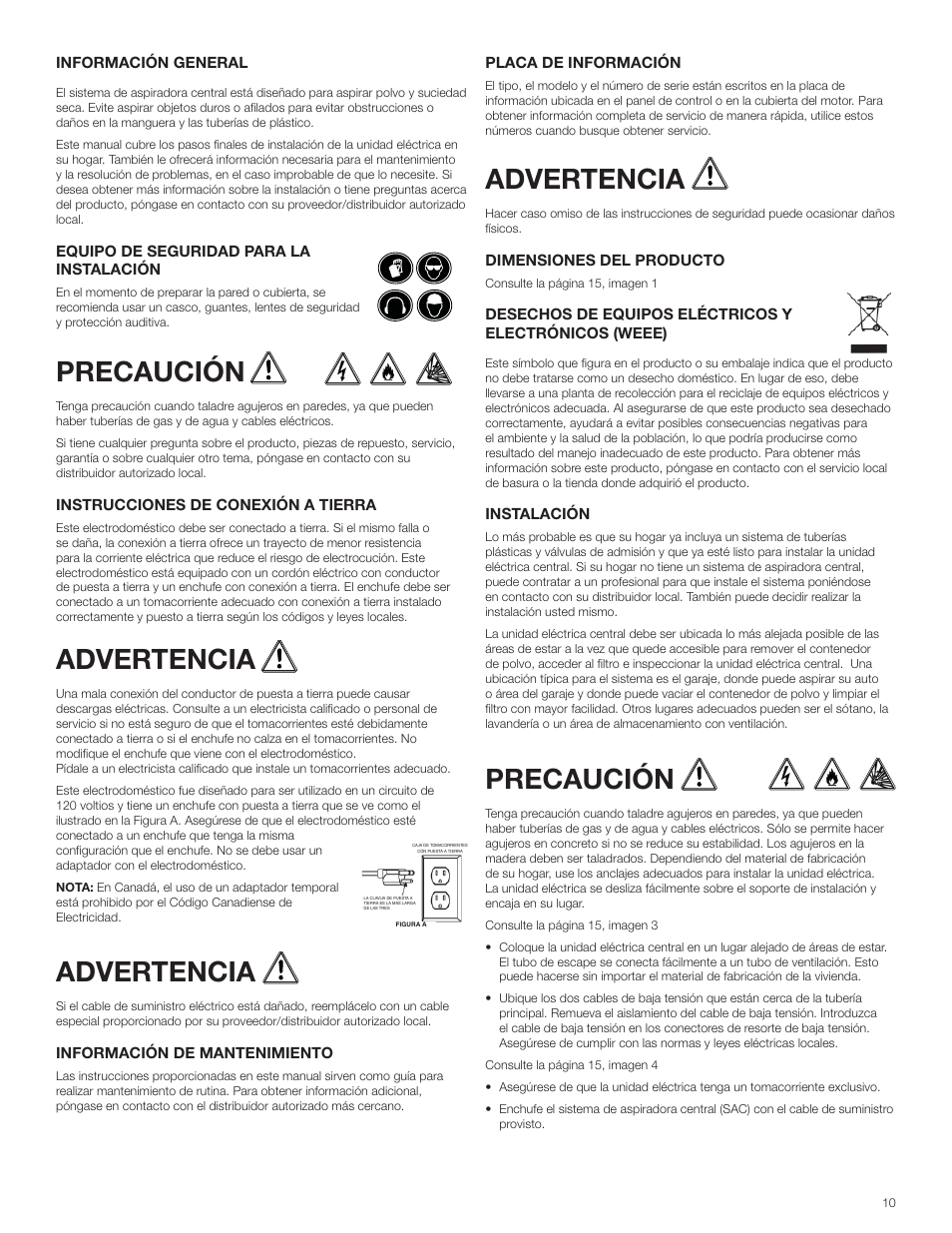 Precaución, Advertencia | Electrolux ZCV910 User Manual | Page 10 / 24