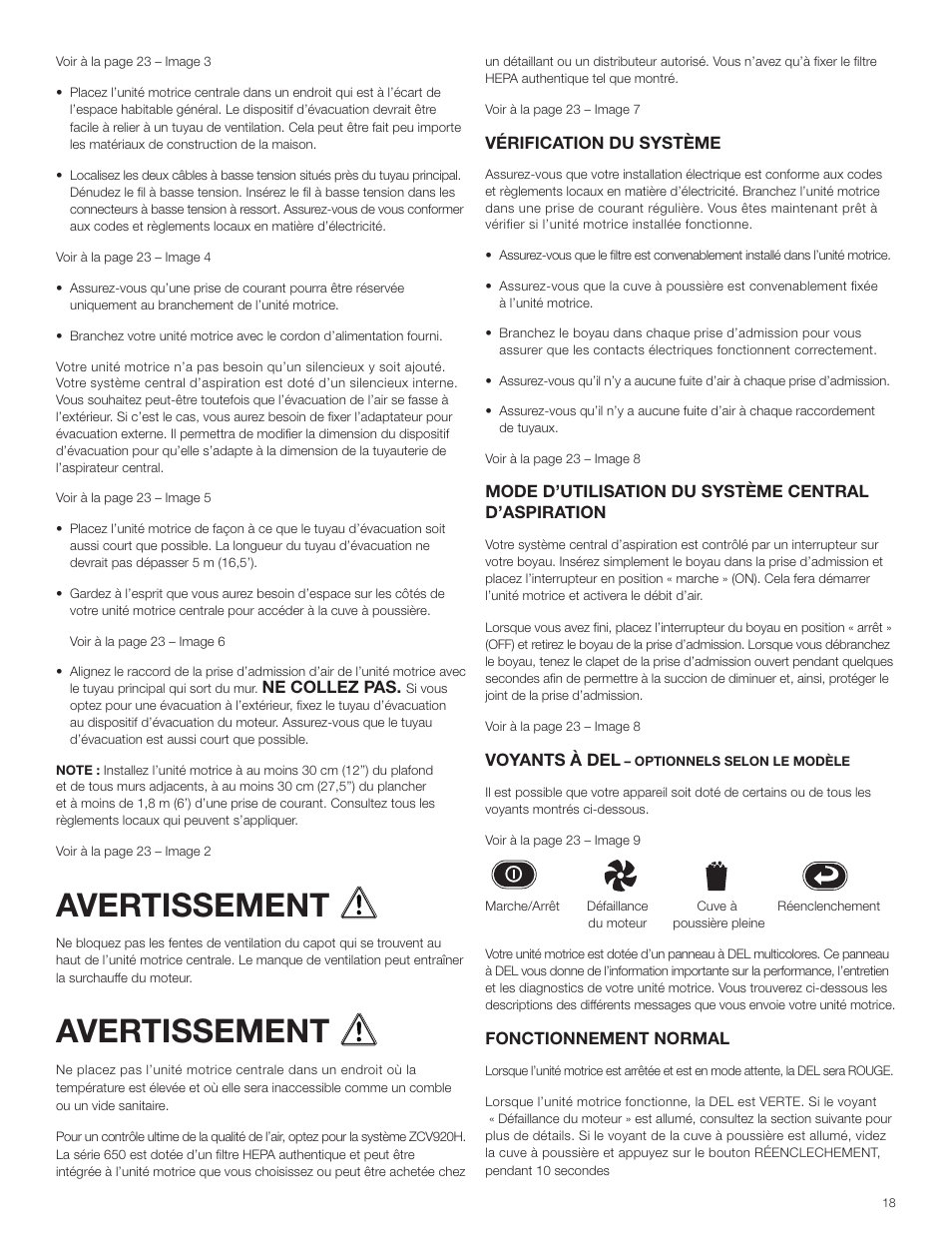 Avertissement | Electrolux ZCV910 User Manual | Page 18 / 24