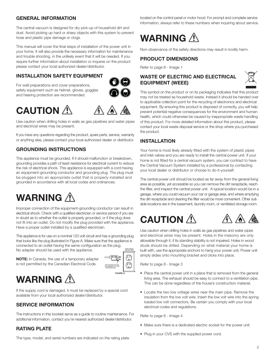 Caution, Warning | Electrolux ZCV910 User Manual | Page 3 / 24
