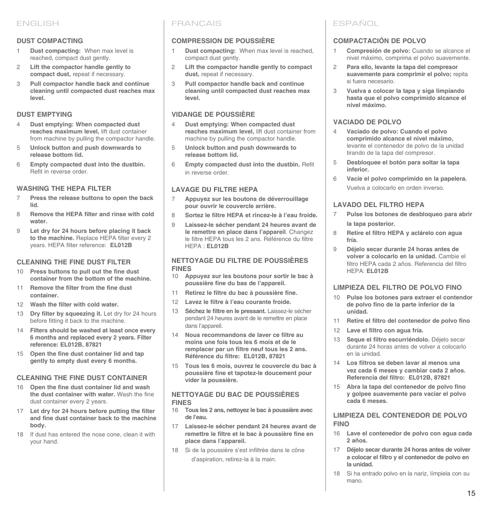 Electrolux EL4650A User Manual | Page 15 / 18