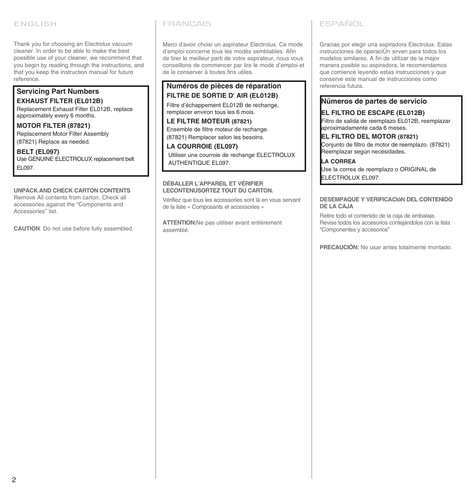 Electrolux EL4650A User Manual | Page 2 / 18