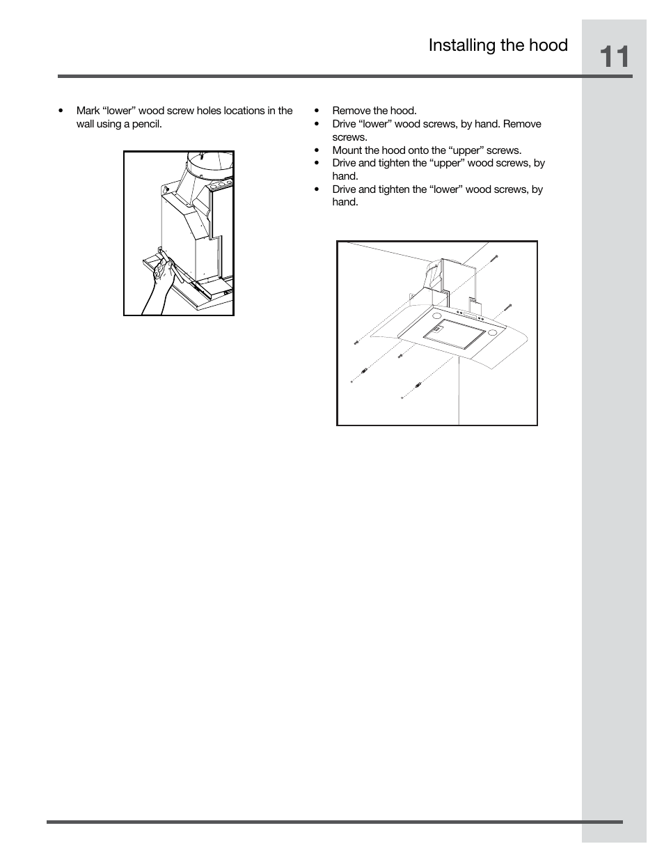 Installing the hood | Electrolux RH30WC60GS User Manual | Page 11 / 22