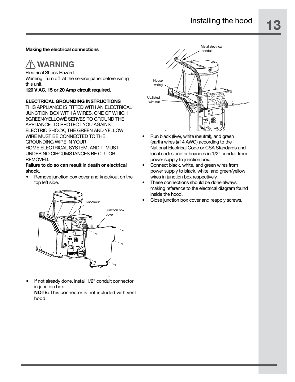 Installing the hood | Electrolux RH30WC60GS User Manual | Page 13 / 22