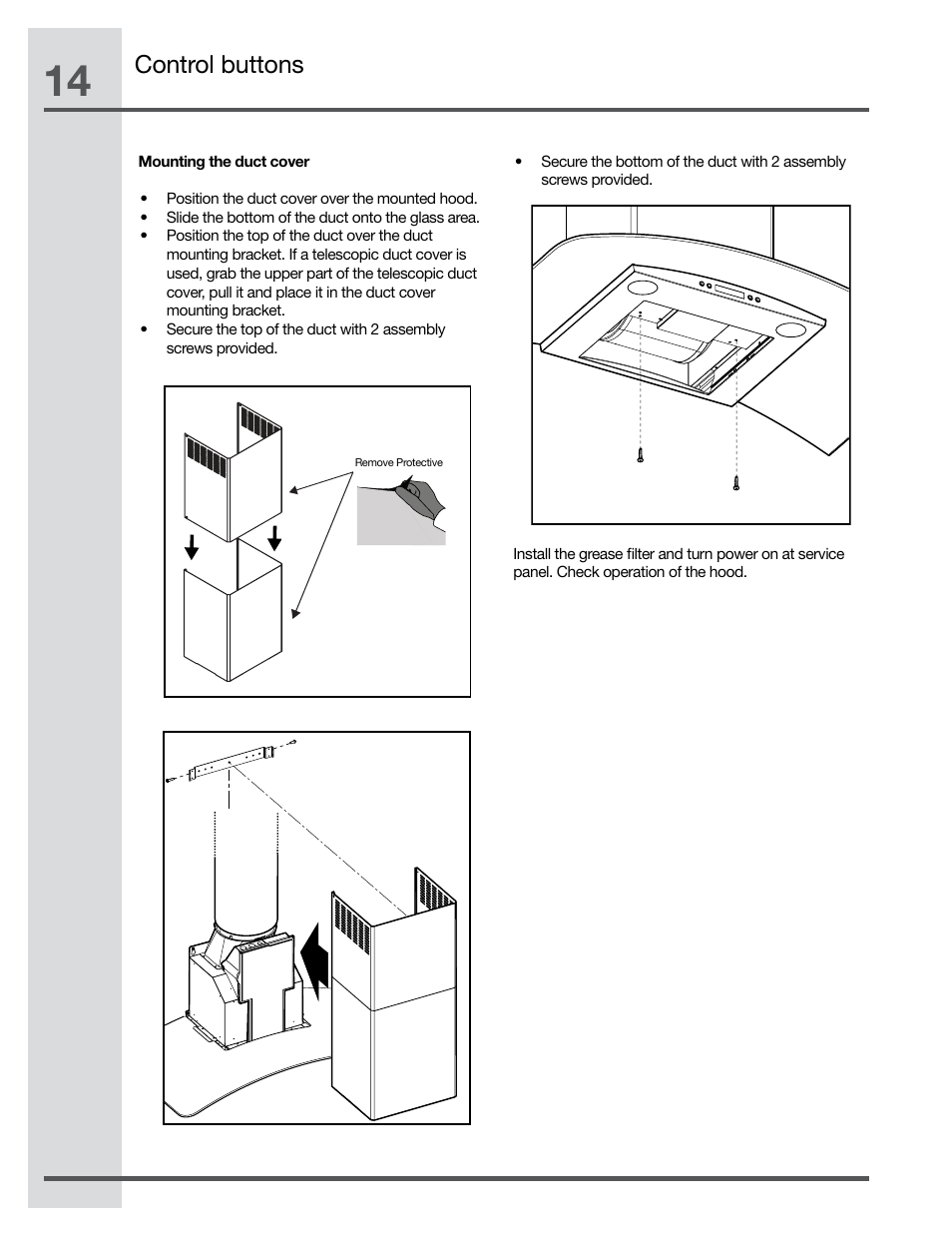 Control buttons | Electrolux RH30WC60GS User Manual | Page 14 / 22