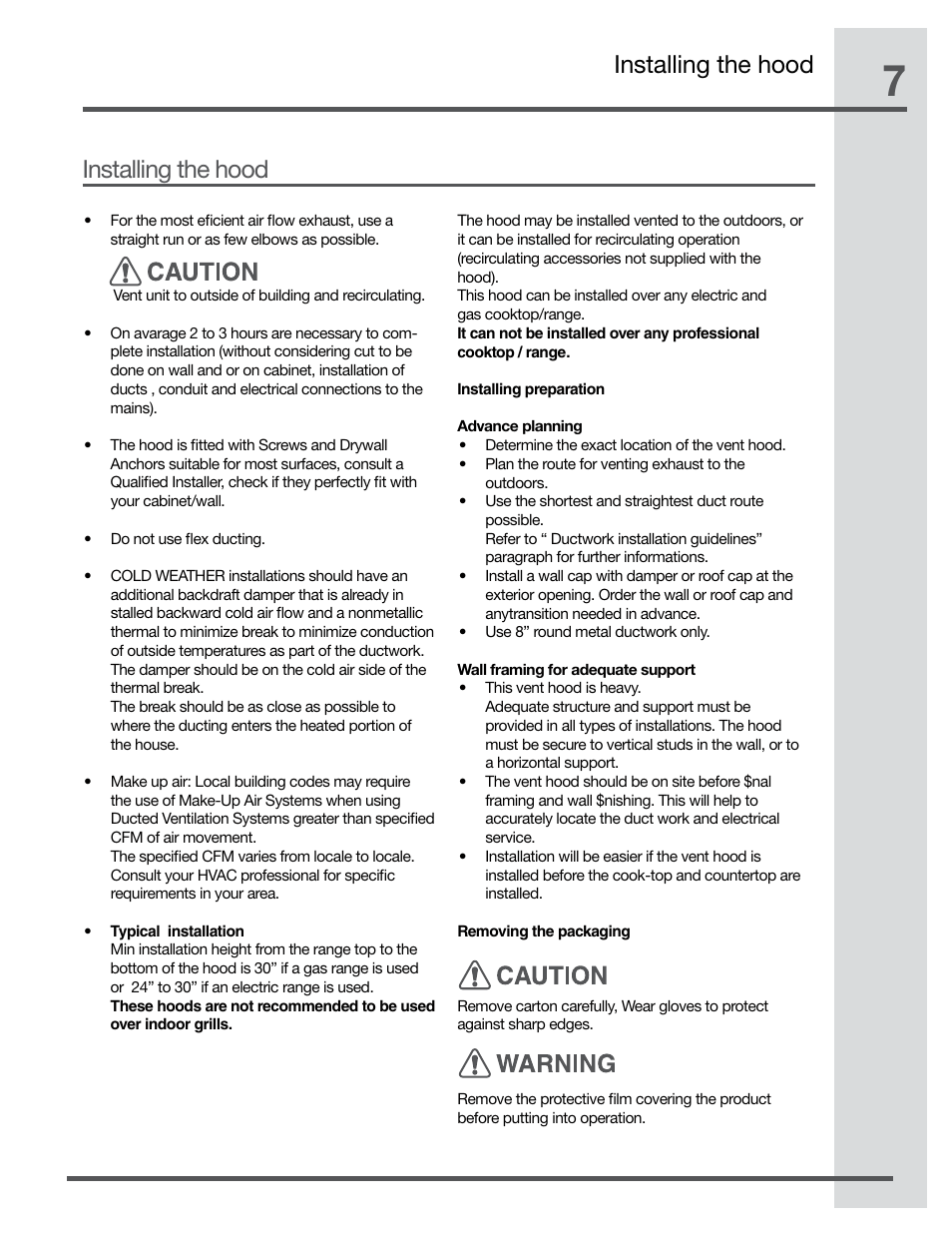 Installing the hood | Electrolux RH30WC60GS User Manual | Page 7 / 22