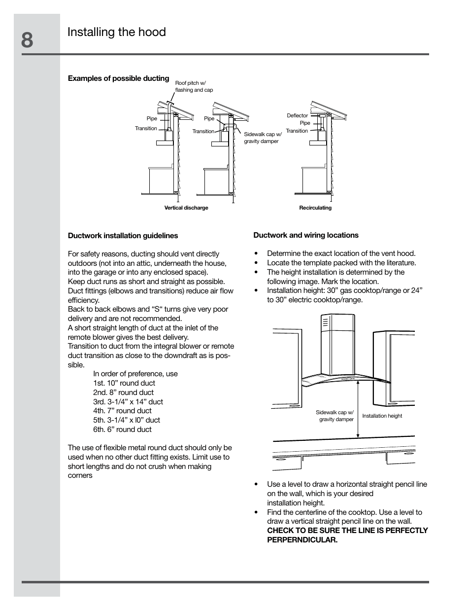 Installing the hood | Electrolux RH30WC60GS User Manual | Page 8 / 22