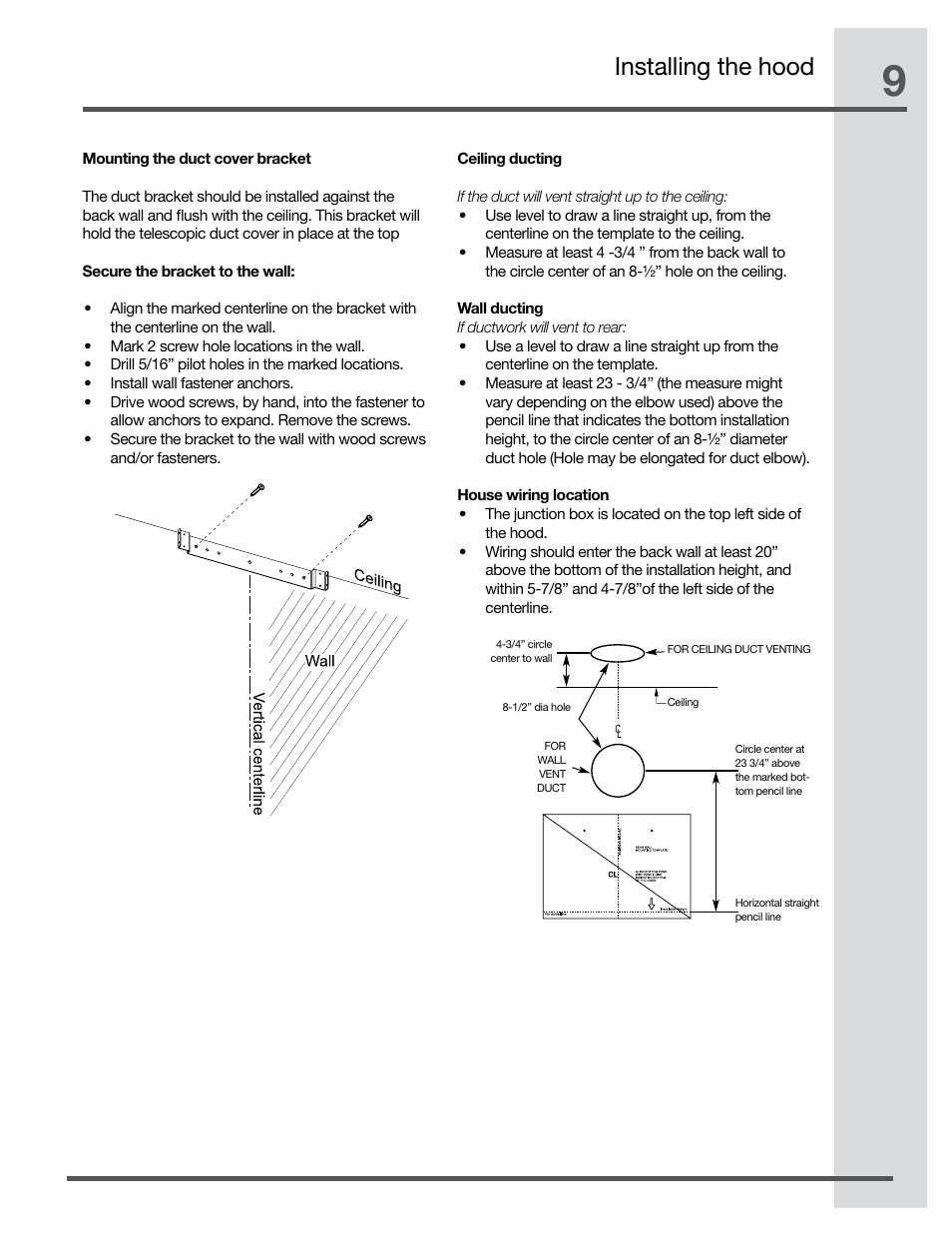 Installing the hood | Electrolux RH30WC60GS User Manual | Page 9 / 22