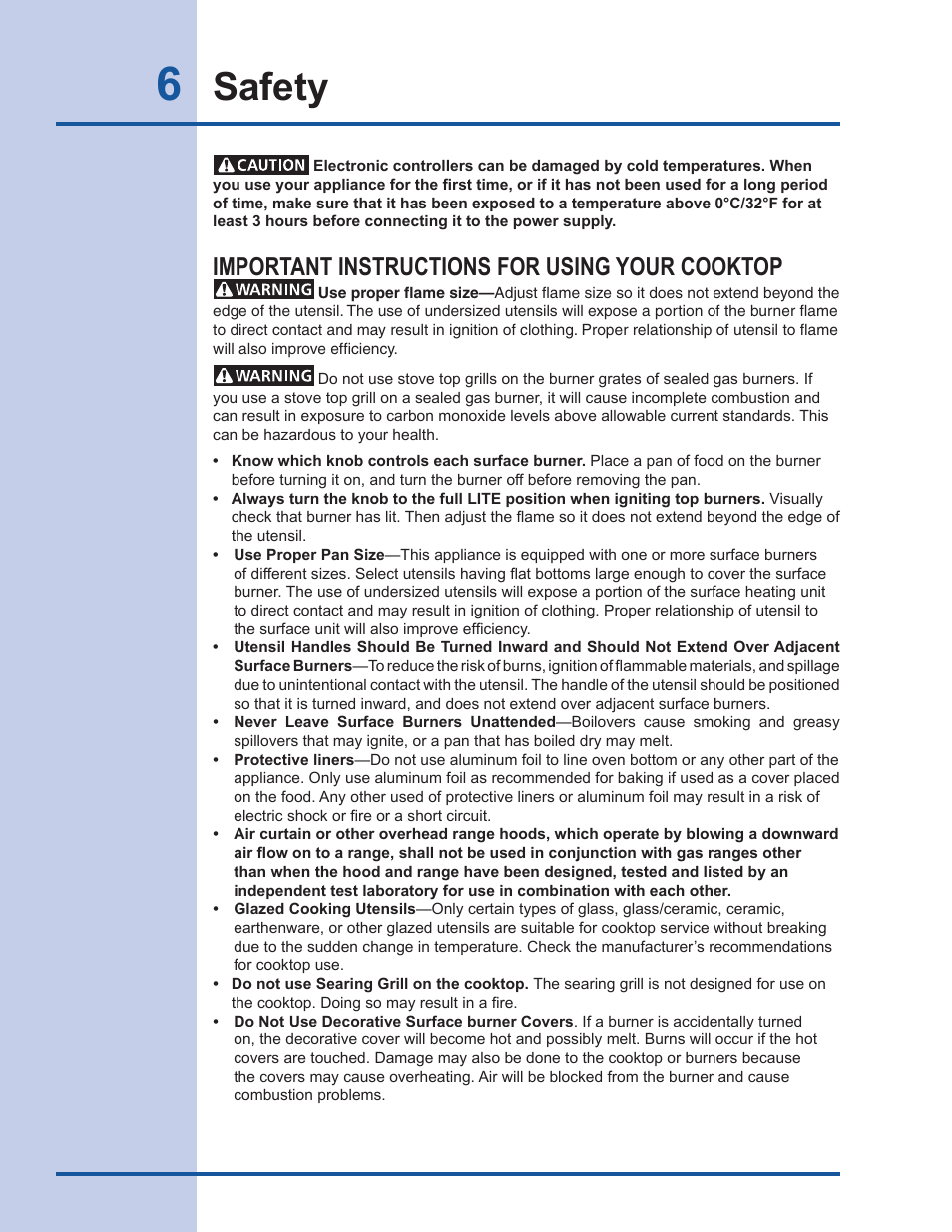 Safety, Important instructions for using your cooktop | Electrolux EW30DS65GS User Manual | Page 6 / 52