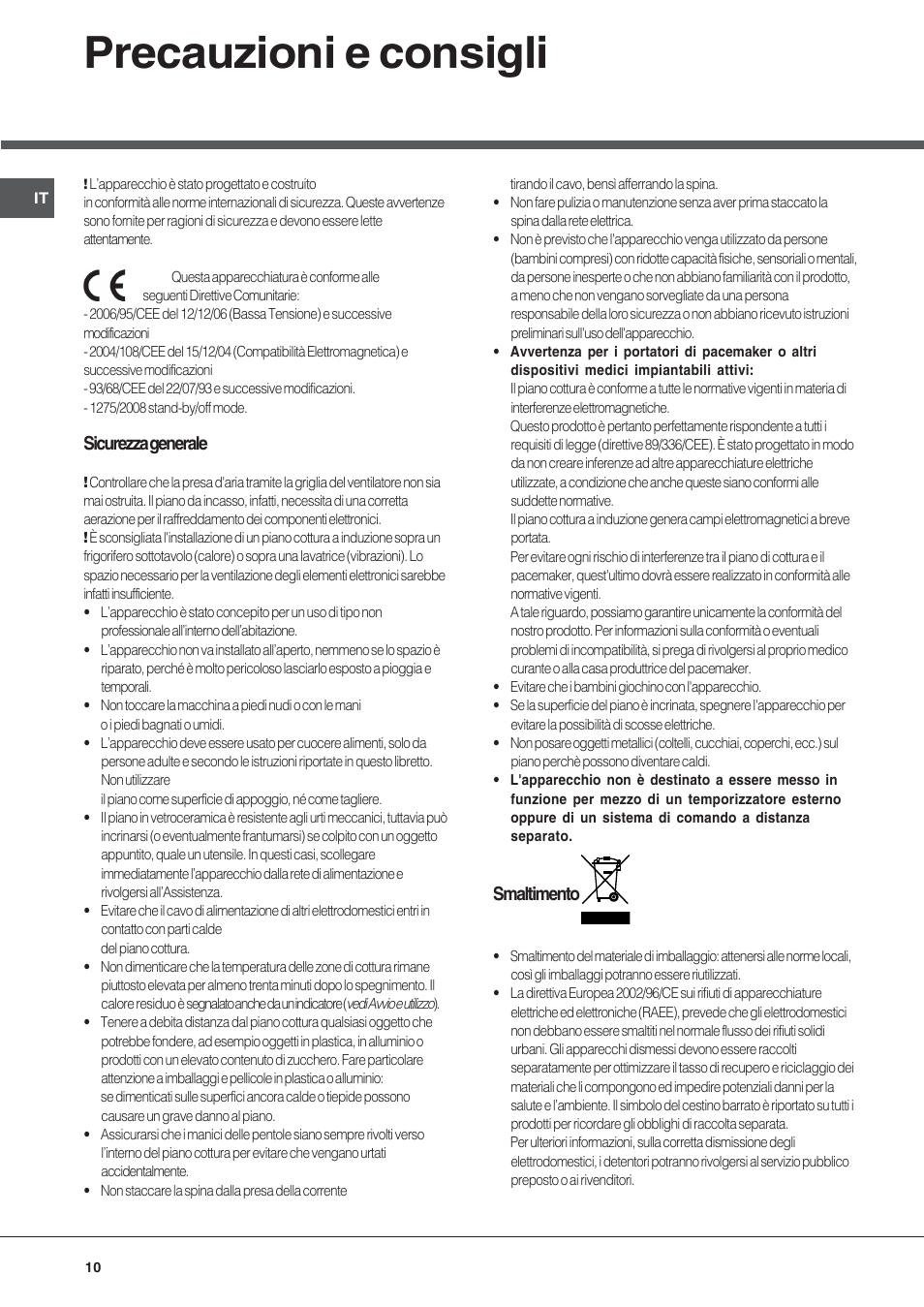 Precauzioni e consigli | Hotpoint Ariston KIC 740 B IT User Manual | Page 10 / 52