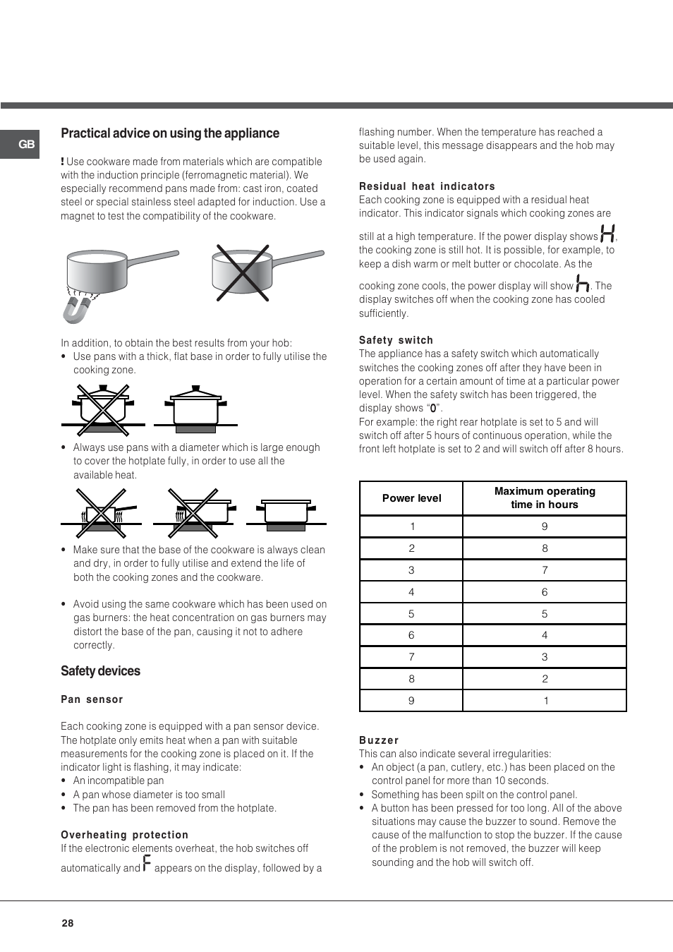 Practical advice on using the appliance, Safety devices | Hotpoint Ariston KIC 740 B IT User Manual | Page 28 / 52