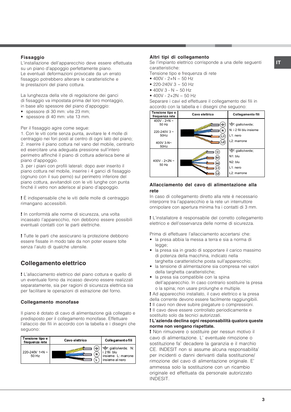 Collegamento elettrico | Hotpoint Ariston KIC 740 B IT User Manual | Page 3 / 52