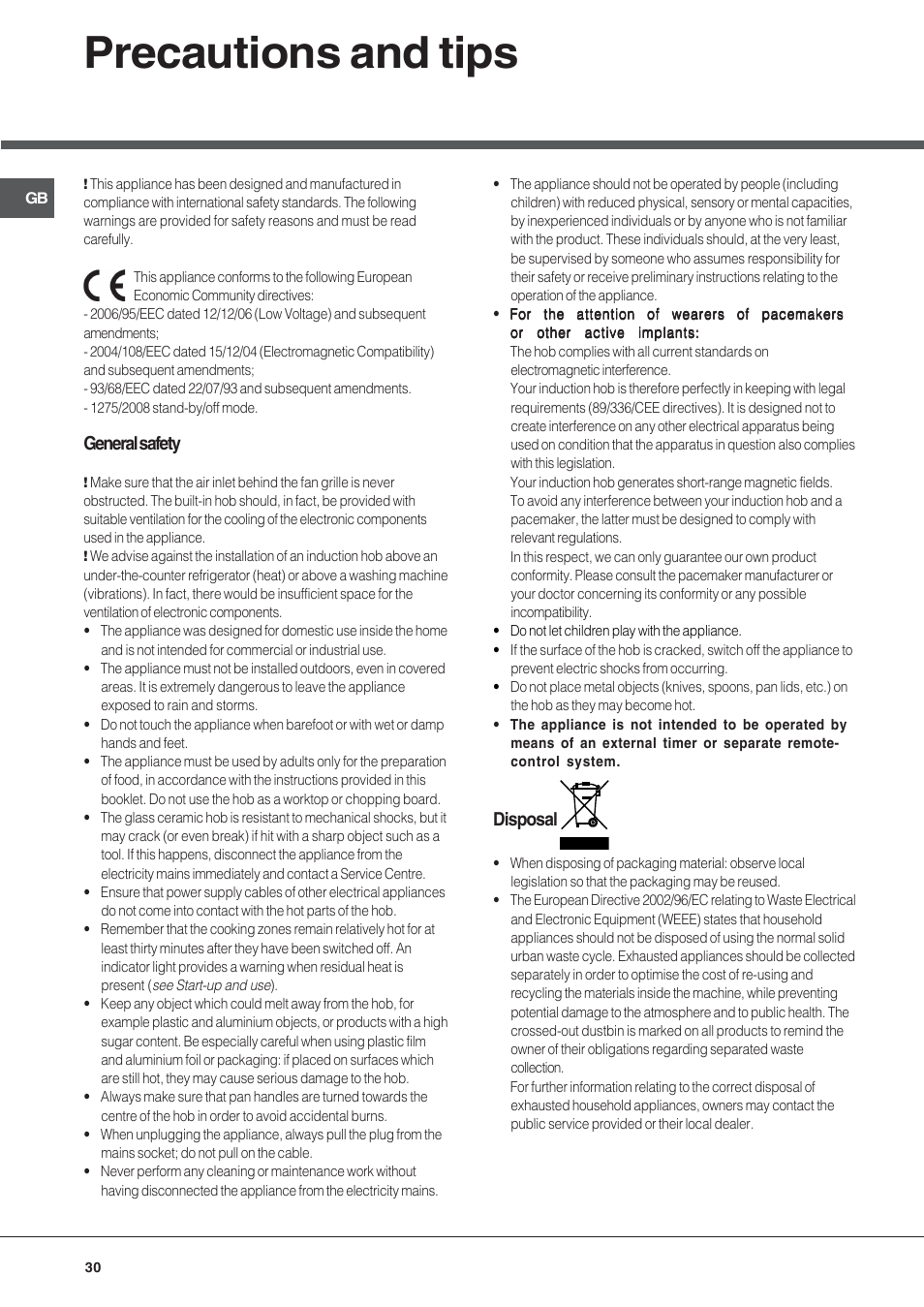 Precautions and tips | Hotpoint Ariston KIC 740 B IT User Manual | Page 30 / 52