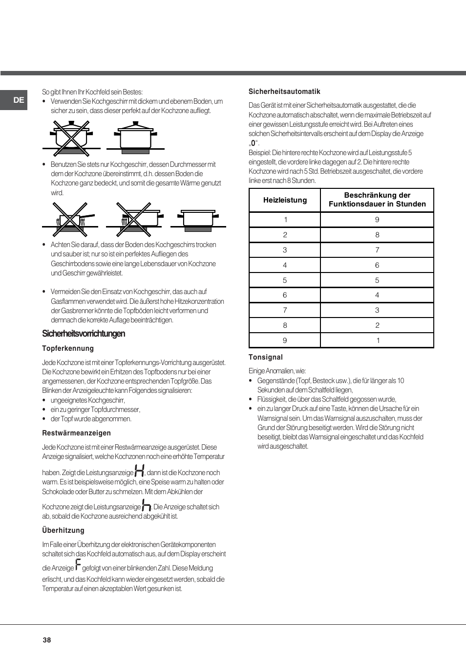 Sicherheitsvorrichtungen | Hotpoint Ariston KIC 740 B IT User Manual | Page 38 / 52