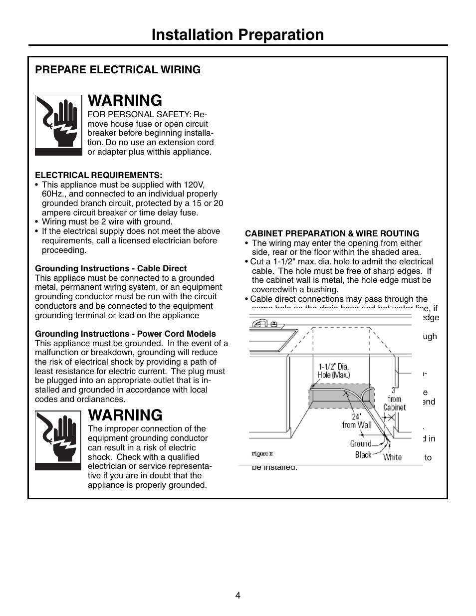 Installation preparation warning, Warning | Electrolux EIDW1805KS User Manual | Page 4 / 12