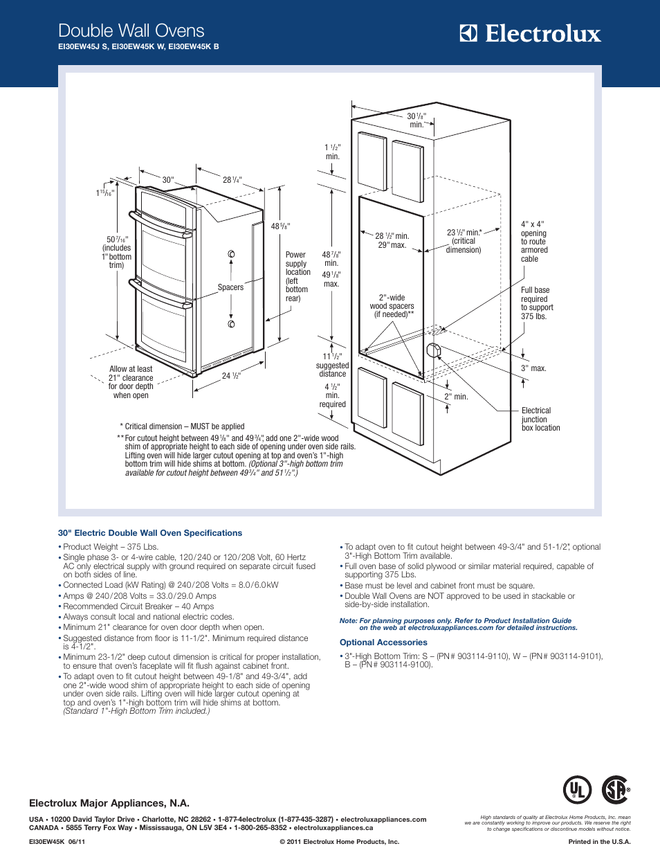 Double wall ovens, Electrolux major appliances, n.a | Electrolux EI30EW45KB User Manual | Page 2 / 4