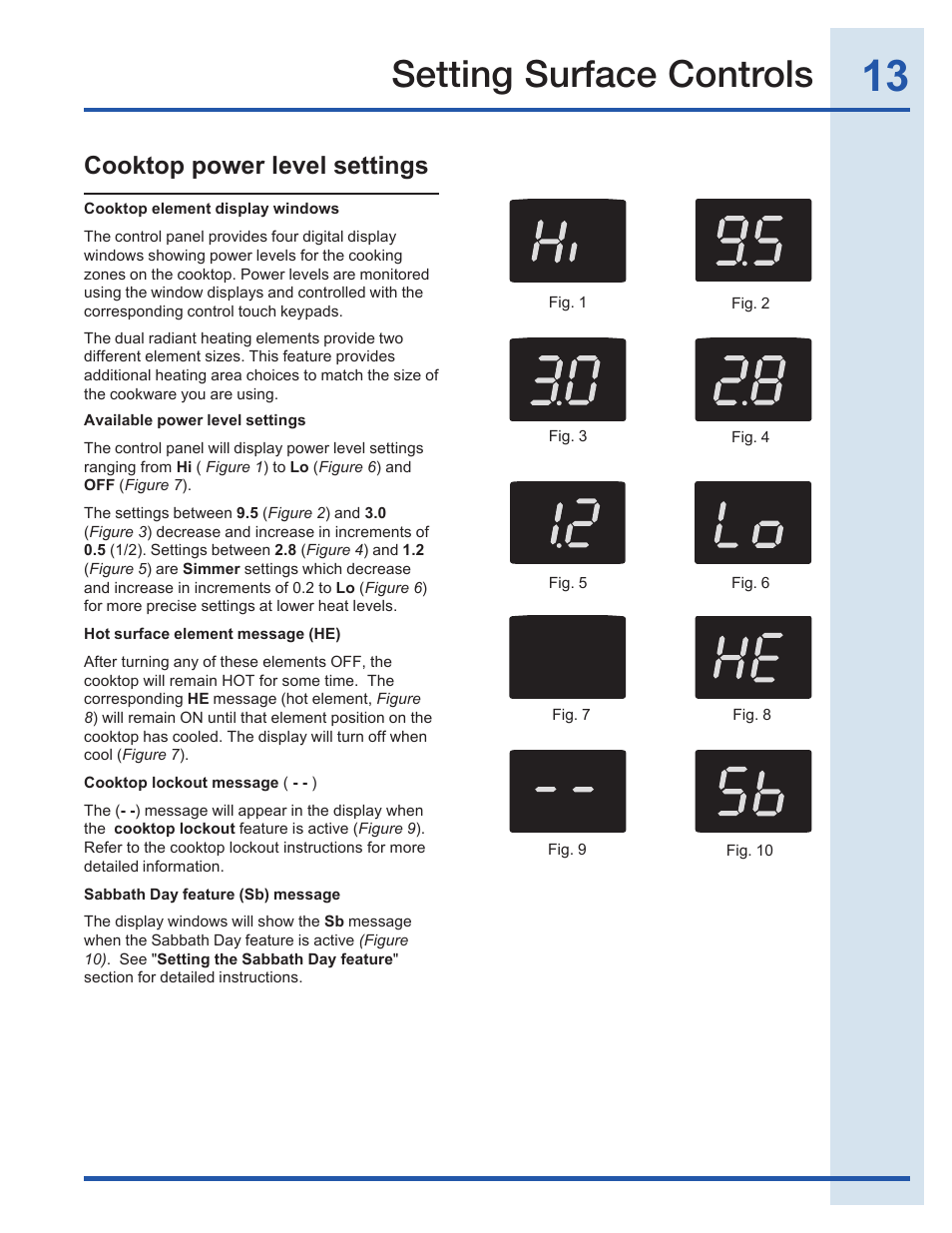 Setting surface controls, Cooktop power level settings | Electrolux EI30EF35JS User Manual | Page 13 / 56