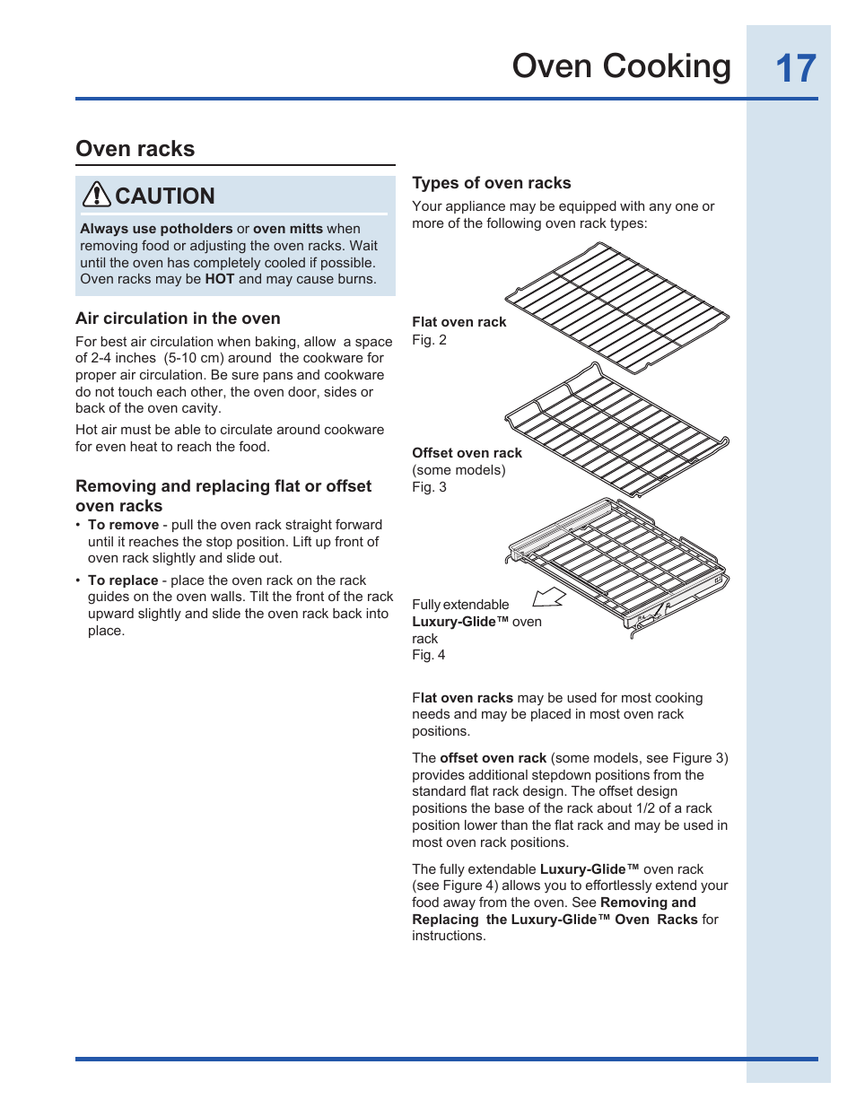 Oven cooking, Caution oven racks | Electrolux EI30EF35JS User Manual | Page 17 / 56