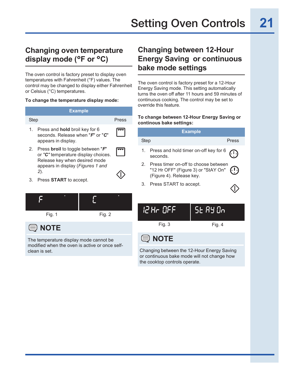 Setting oven controls, Changing oven temperature display mode (°f or °c) | Electrolux EI30EF35JS User Manual | Page 21 / 56